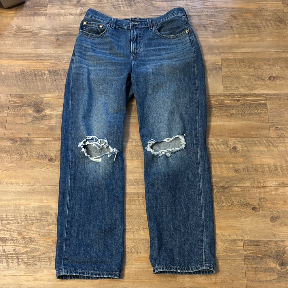 Levi's Blue Distressed Straight Leg Jeans